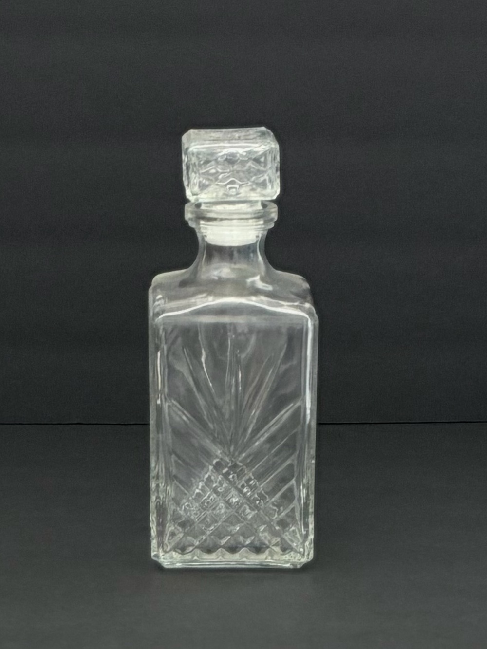 Clear Glass Liquor Decanter Bottle With Topper 9”